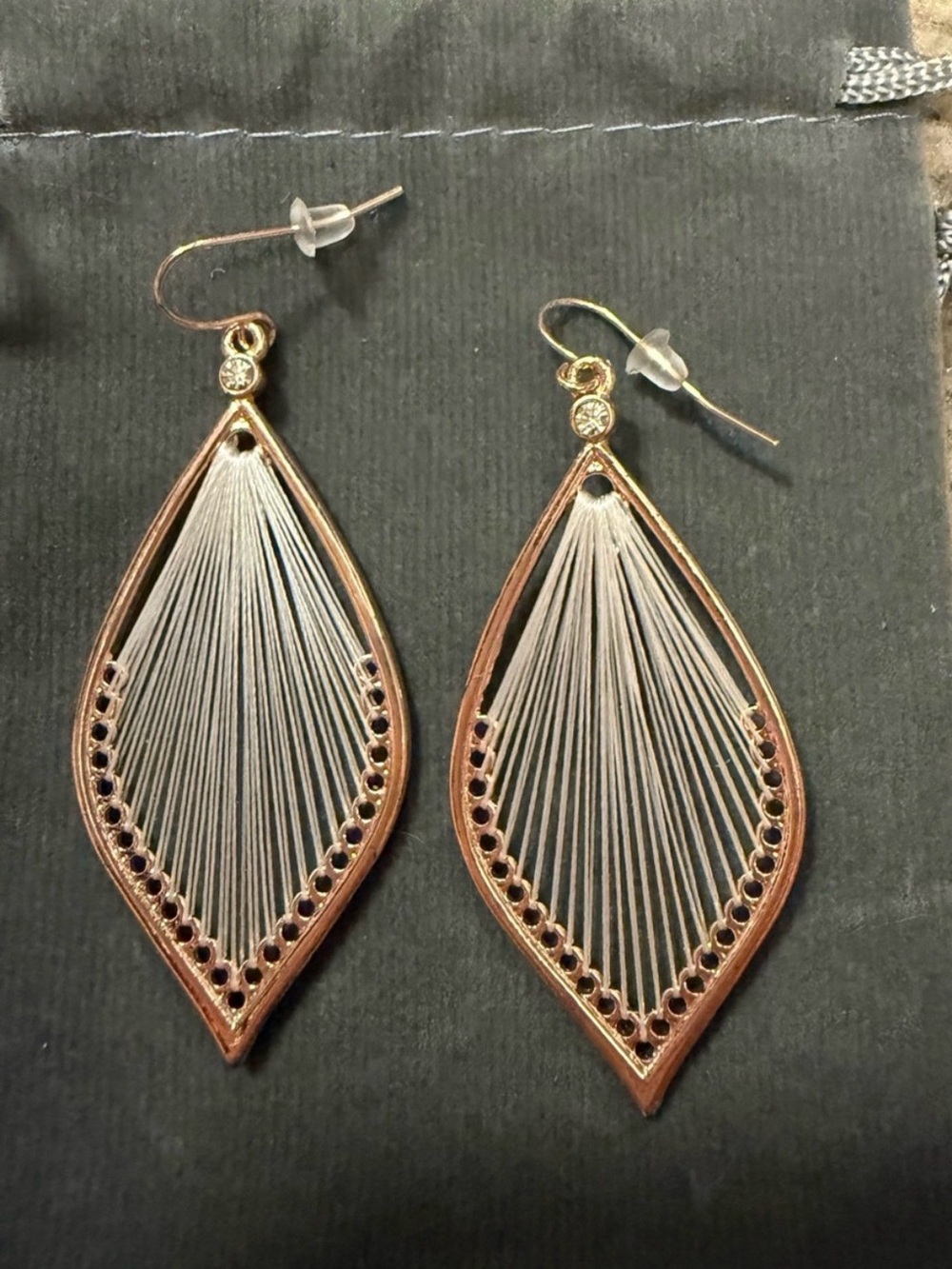 Rose Gold-Tone White Thread Teardrop Dangle Earrings